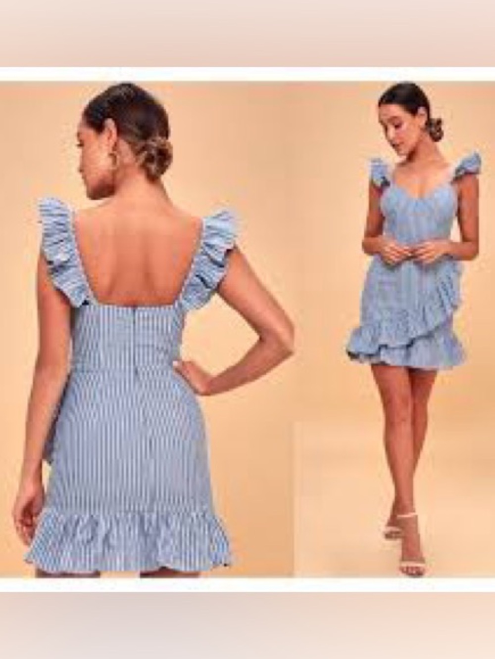 The Fifth label parcel blue strip ruffle trim dress size Large New with tags